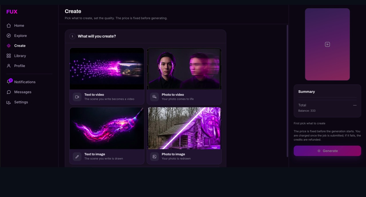 The same creation flow, on a bigger screen.