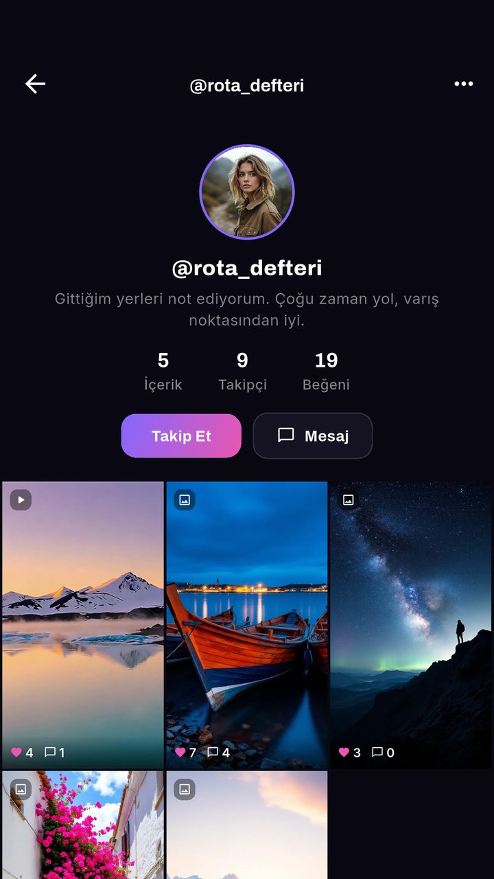 Creator profile with follower stats and a grid of posts